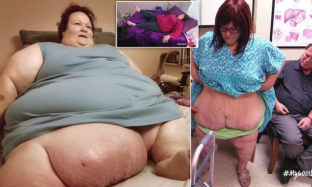 Photos showing Janine Mueller at different points in her weight-loss journey