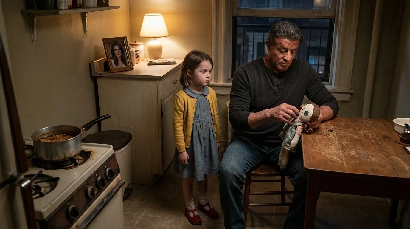 James repairs Bee while Layla watches in their new apartment.
